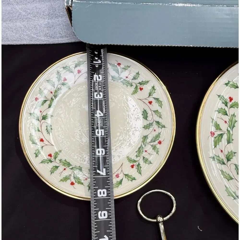 Lenox Holiday Two Tier Tidbit Dessert Stand Holly Pattern Complete Set In Box